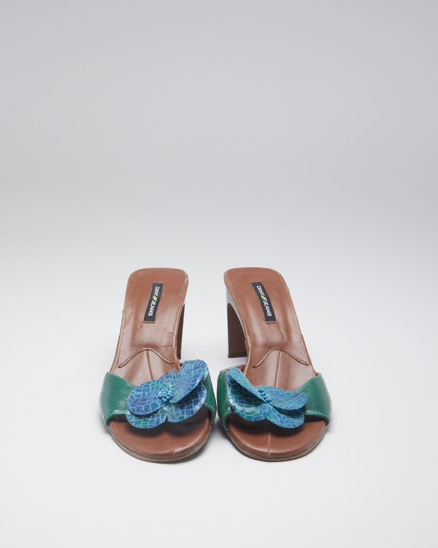 Vintage 90s DKNY Green Flower Detail Mules - EUR 37