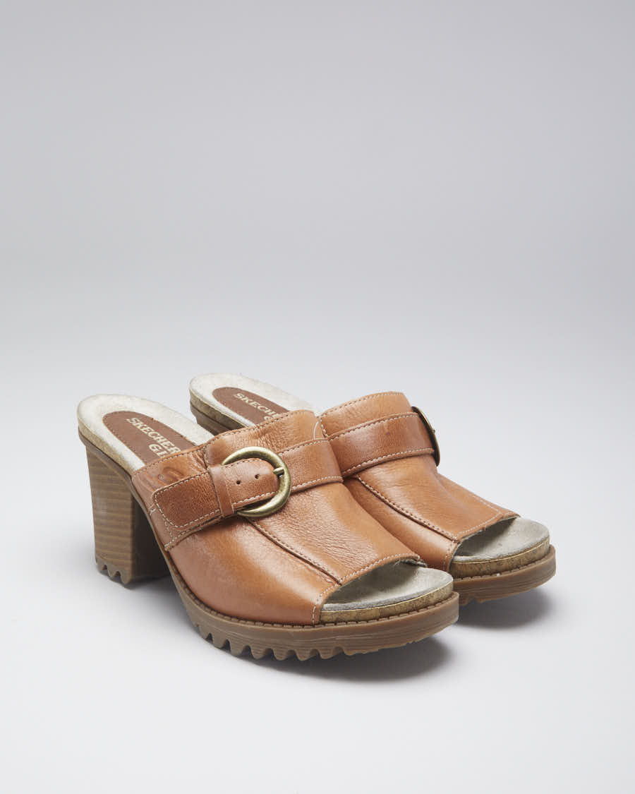 Y2K 00s Skecher Girl Brown Leather Slide On Heels - EUR 37