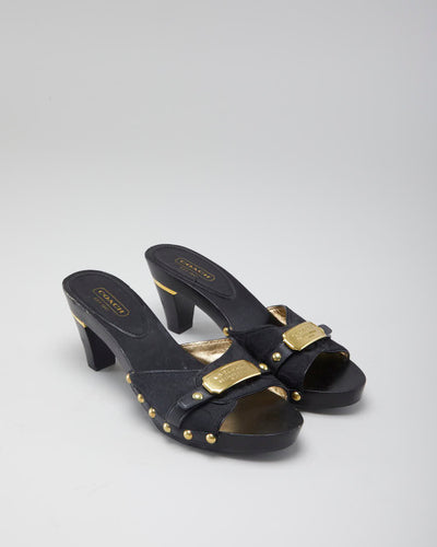 Women's Black Coach Monogram wooden mule - 5