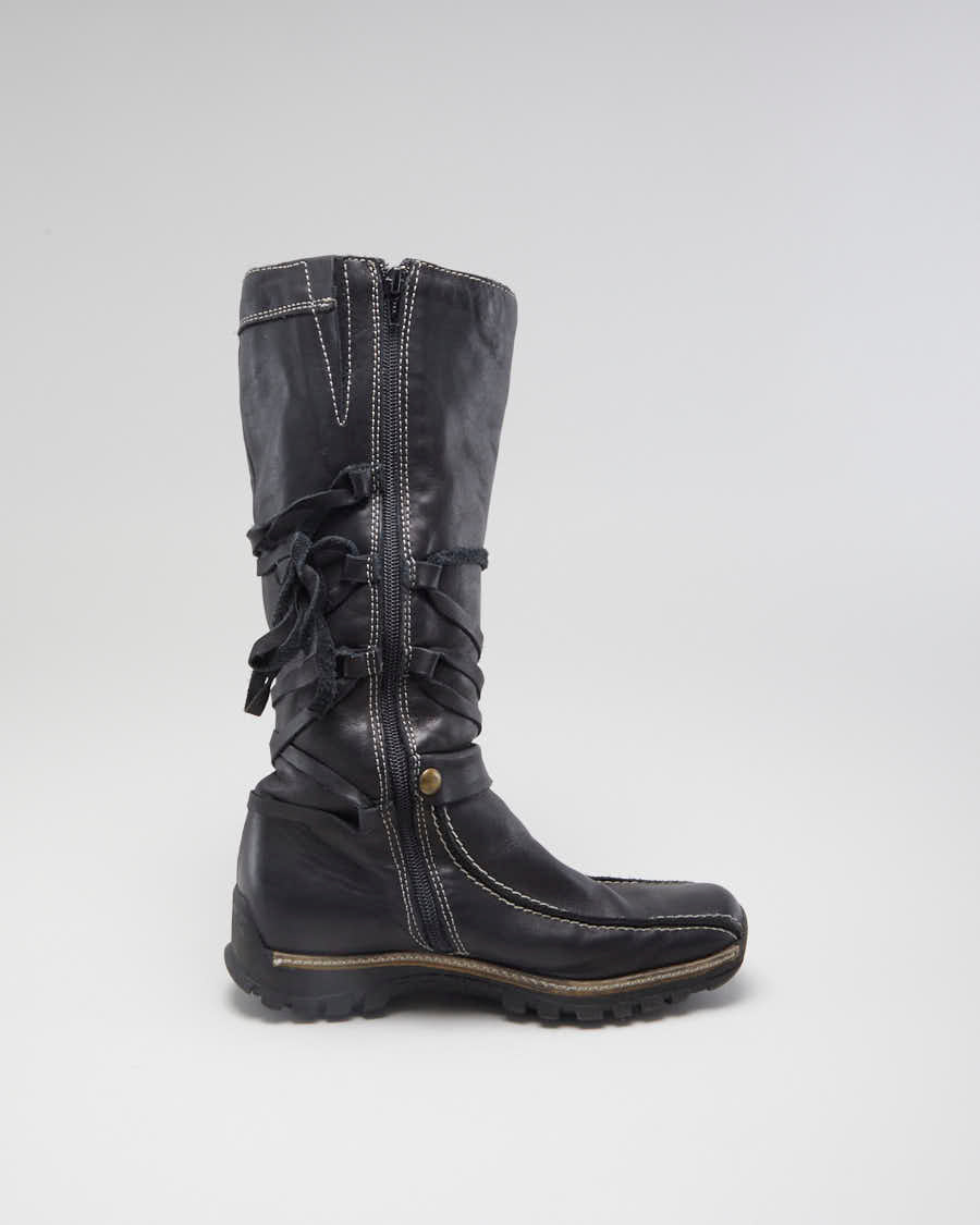 Women's Black Fur trimmed Calf High Boots - UK3