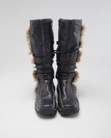 Women's Black Fur trimmed Calf High Boots - UK3