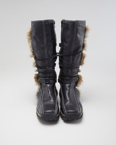 Women's Black Fur trimmed Calf High Boots - UK3