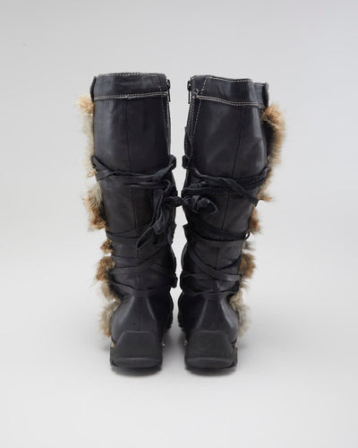 Women's Black Fur trimmed Calf High Boots - UK3