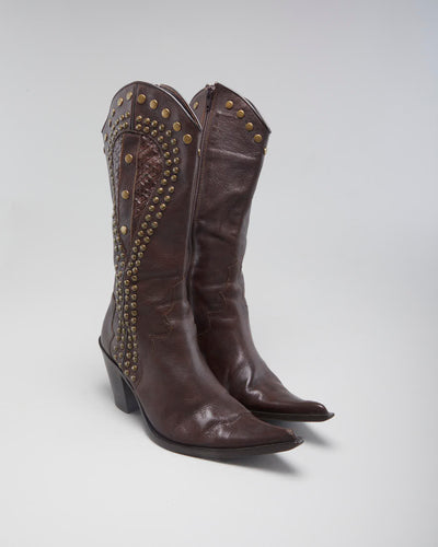 Vintage Women's Brown Heeled Cowboy Boot - UK5