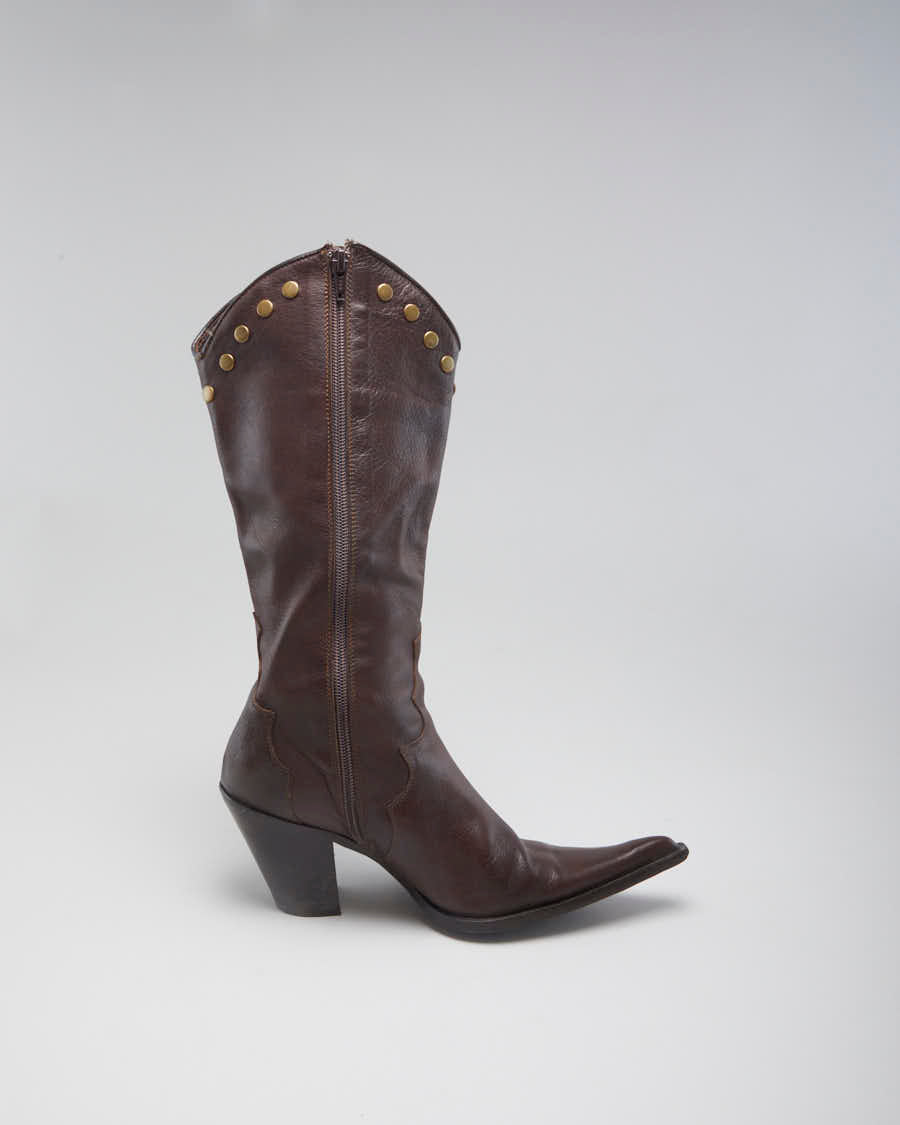 Vintage Women's Brown Heeled Cowboy Boot - UK5