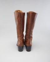 Vintage Women's Brown Leather Lace Up Heeled Boots - UK6