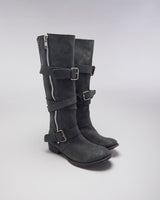 Black Leather Buckle Boots - UK6