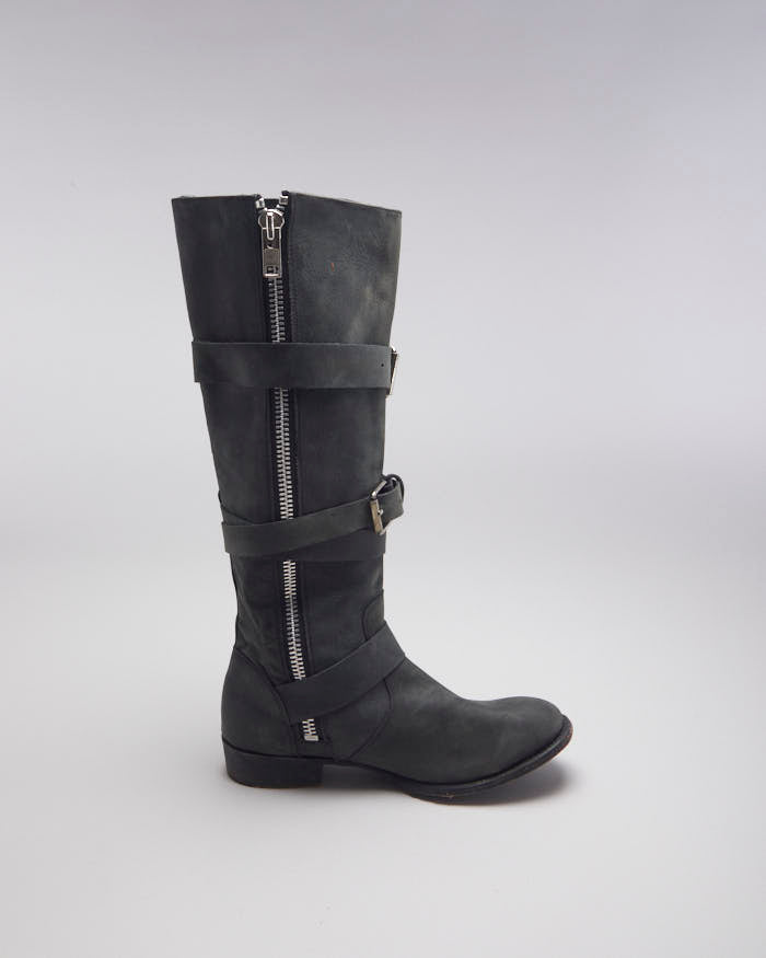 Black Leather Buckle Boots - UK6