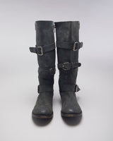 Black Leather Buckle Boots - UK6