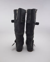 Black Leather Buckle Boots - UK6