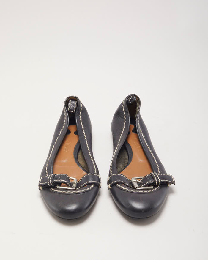 Chloe Black Buckle Ballet Pumps - UK4