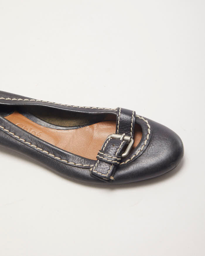 Chloe Black Buckle Ballet Pumps - UK4