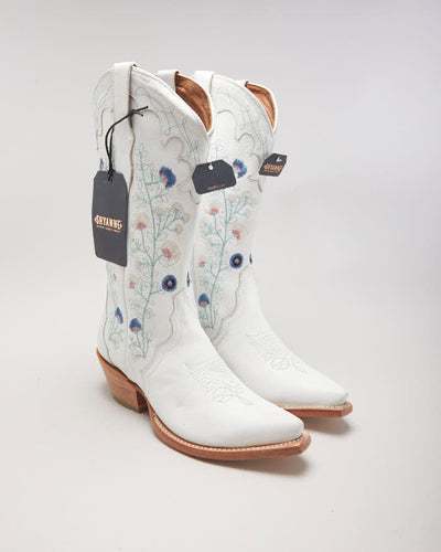 Deadstock Shayenne White Embroidered Cowboy Boots - UK6