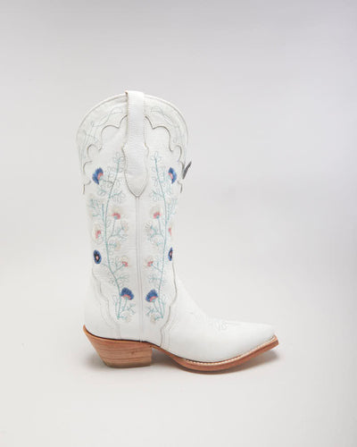Deadstock Shayenne White Embroidered Cowboy Boots - UK6