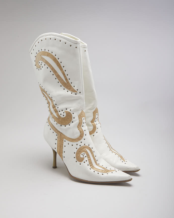 White Stiletto Cowboy Boots - UK3