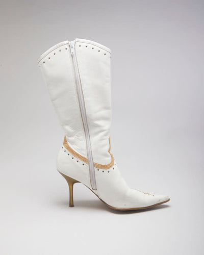 White Stiletto Cowboy Boots - UK3