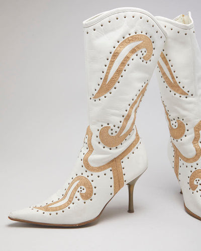 White Stiletto Cowboy Boots - UK3