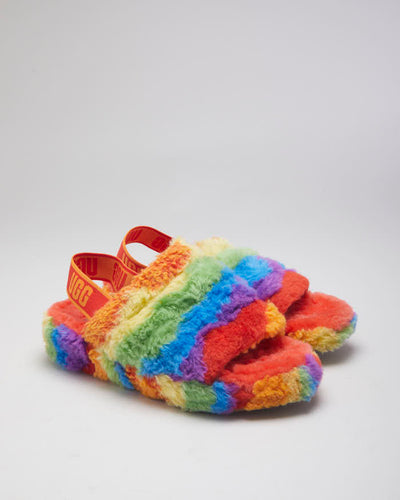 UGG Yeah Cali Rainbow Fluffy Sliders - UK7