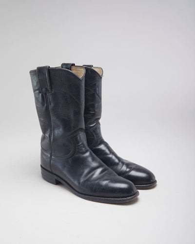Justin Black Leather Cowboy Boots - UK4.5