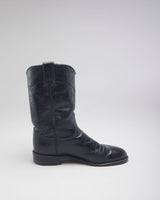 Justin Black Leather Cowboy Boots - UK4.5