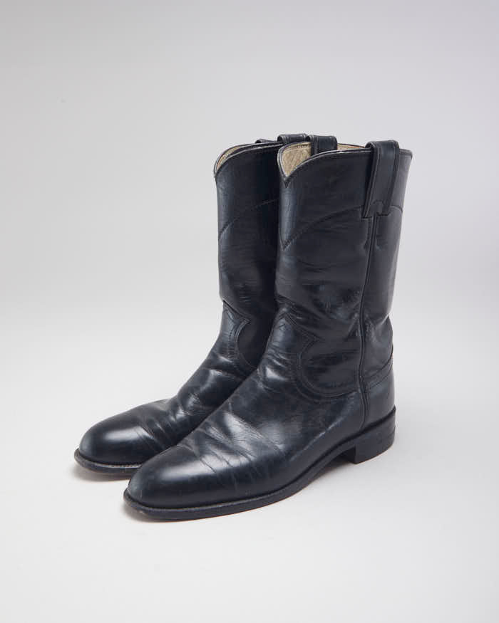 Justin Black Leather Cowboy Boots - UK4.5