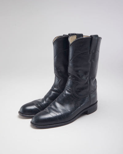 Justin Black Leather Cowboy Boots - UK4.5