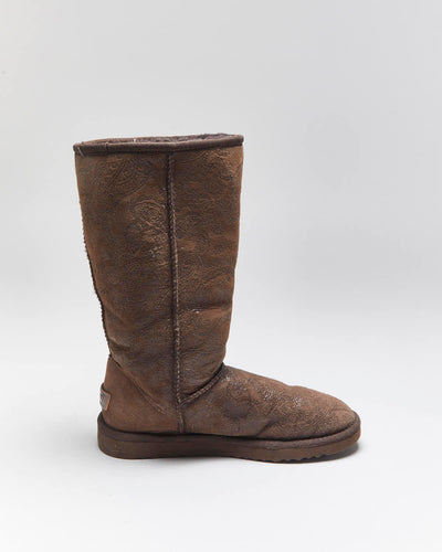 Vintage Y2k 00s UGG Australia Sheepskin Lined Paisley Pattern Boots - UK6