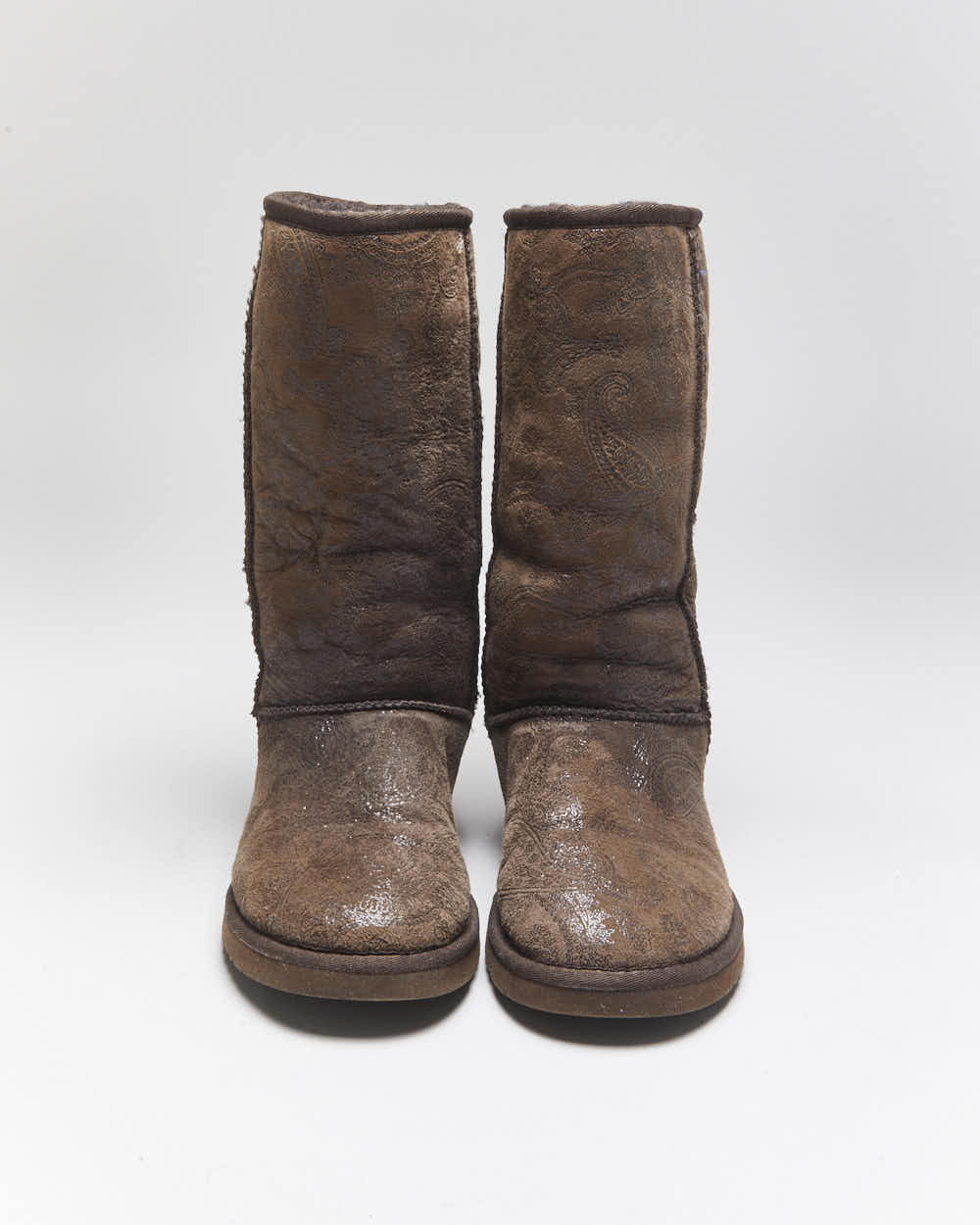 Vintage Y2k 00s UGG Australia Sheepskin Lined Paisley Pattern Boots - UK6