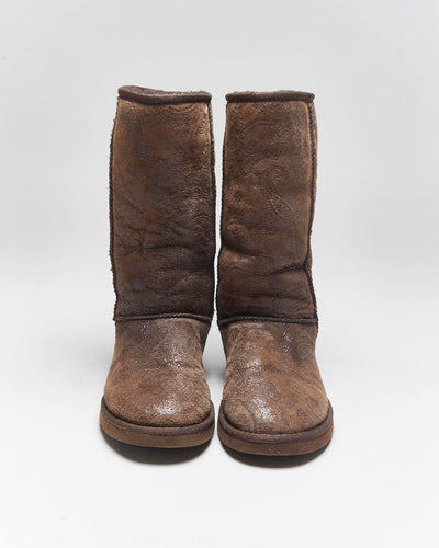Vintage Y2k 00s UGG Australia Sheepskin Lined Paisley Pattern Boots - UK6