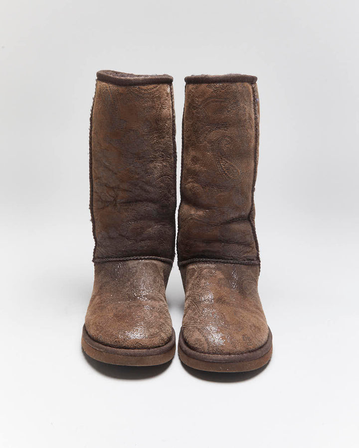 Vintage Y2k 00s UGG Australia Sheepskin Lined Paisley Pattern Boots - UK6