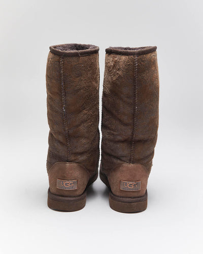 Vintage Y2k 00s UGG Australia Sheepskin Lined Paisley Pattern Boots - UK6