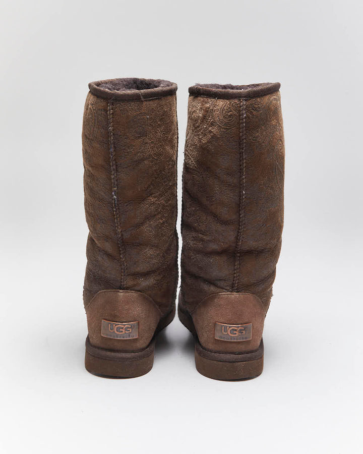 Vintage Y2k 00s UGG Australia Sheepskin Lined Paisley Pattern Boots - UK6