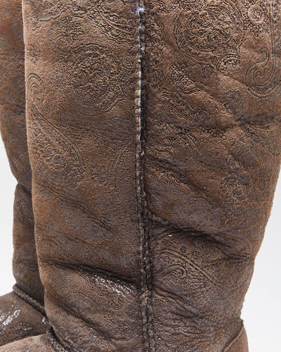 Vintage Y2k 00s UGG Australia Sheepskin Lined Paisley Pattern Boots - UK6