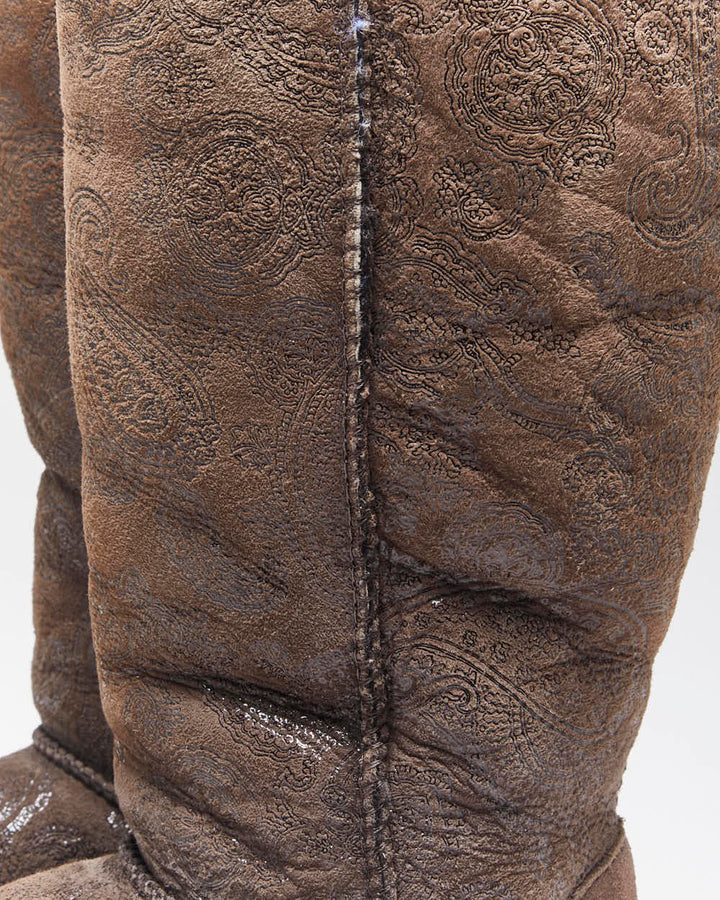 Vintage Y2k 00s UGG Australia Sheepskin Lined Paisley Pattern Boots - UK6