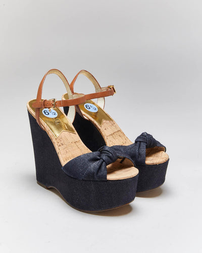 Vintage Y2k 00s Michael Kors Denim Wedge Sandals - UK4.5