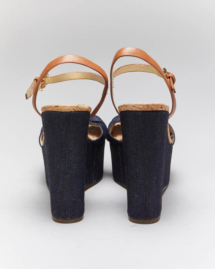 Vintage Y2k 00s Michael Kors Denim Wedge Sandals - UK4.5