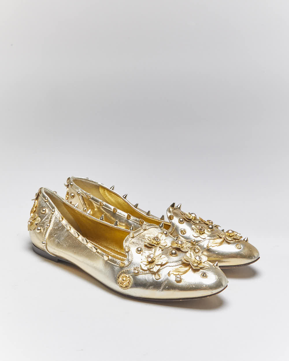 Vintage Dolce &amp; Gabbana Gold Loafers - UK7