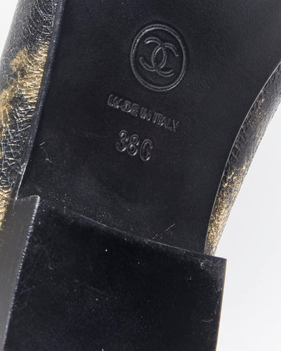 Vintage Chanel Gold & Black Leather - UK5