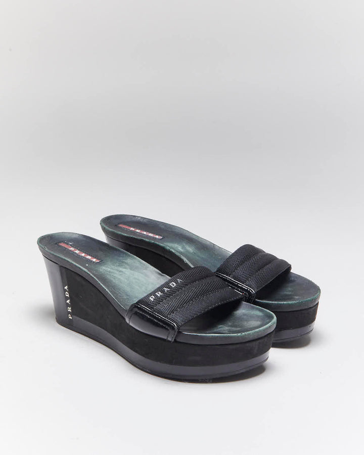 Vintage Y2k 00s Prada Wedge Platform Sandals - UK4.5