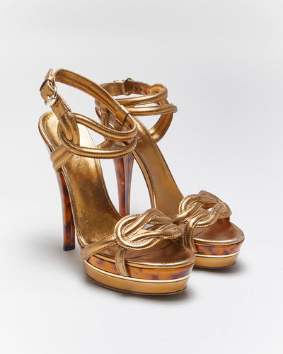 Vintage Y2k 00s Gucci Gold Tortoise Shell Heels - UK4