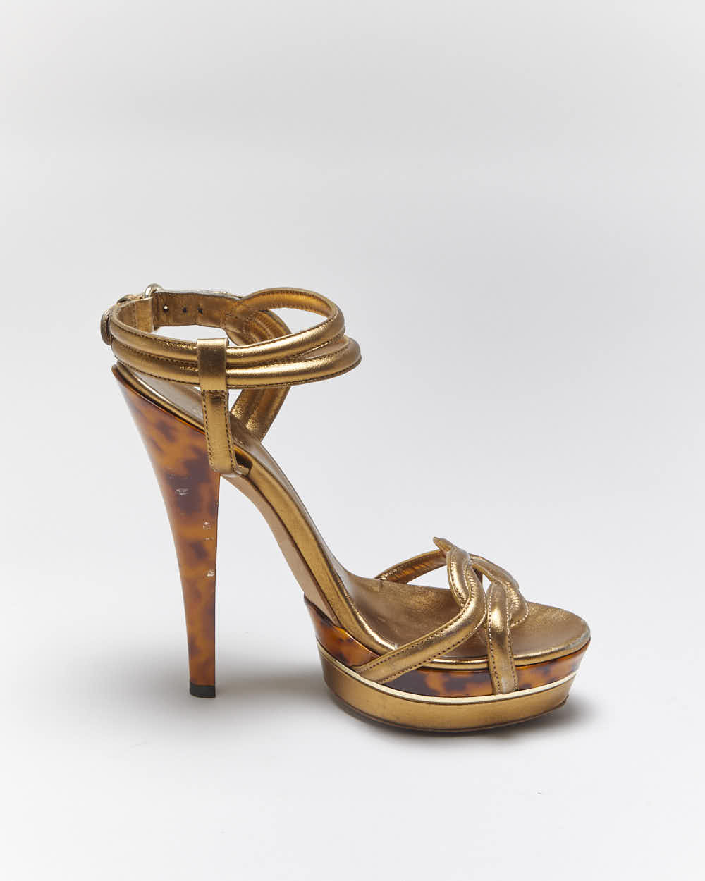 Vintage Y2k 00s Gucci Gold Tortoise Shell Heels - UK4