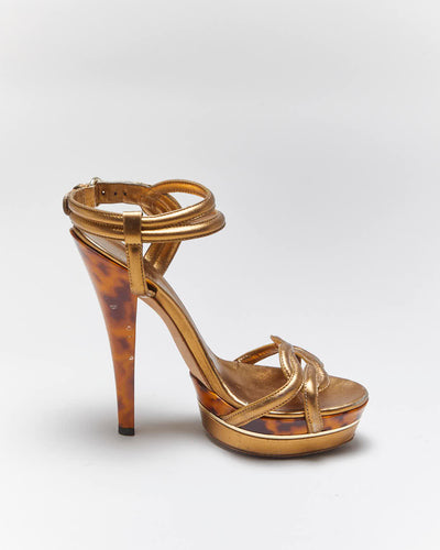 Vintage Y2k 00s Gucci Gold Tortoise Shell Heels - UK4