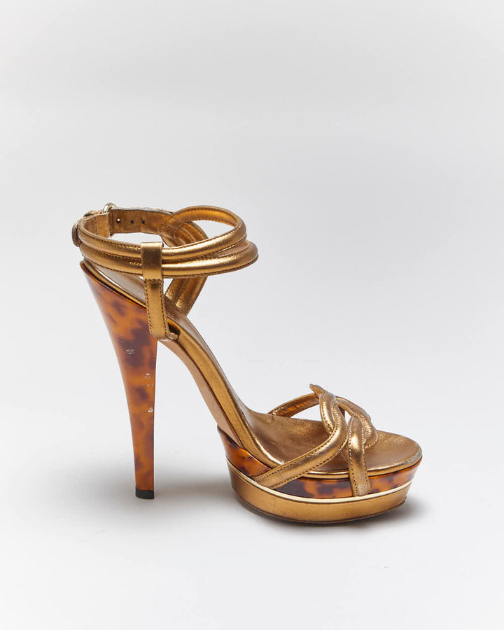 Vintage Y2k 00s Gucci Gold Tortoise Shell Heels - UK4