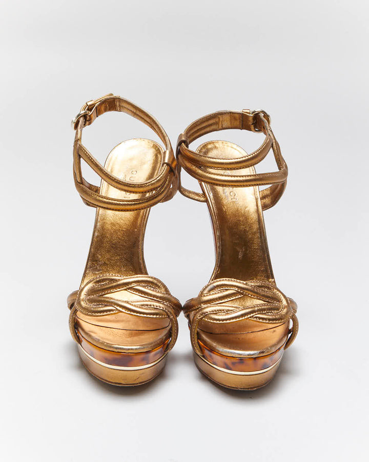 Vintage Y2k 00s Gucci Gold Tortoise Shell Heels - UK4