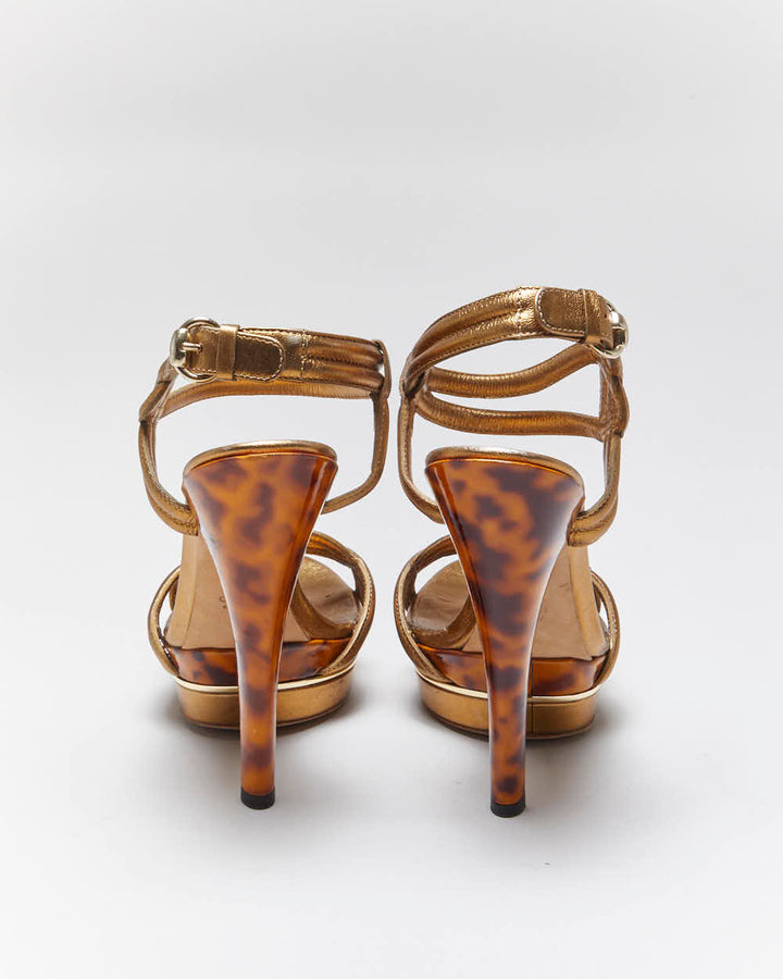 Vintage Y2k 00s Gucci Gold Tortoise Shell Heels - UK4