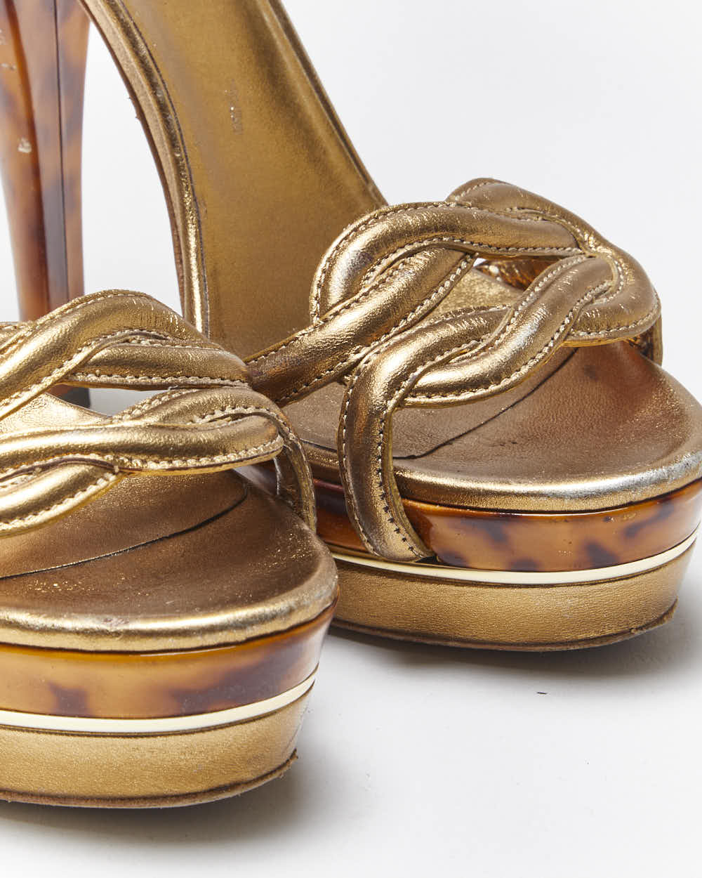 Vintage Y2k 00s Gucci Gold Tortoise Shell Heels - UK4