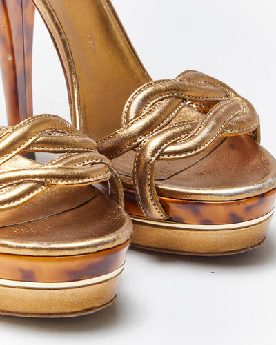 Vintage Y2k 00s Gucci Gold Tortoise Shell Heels - UK4