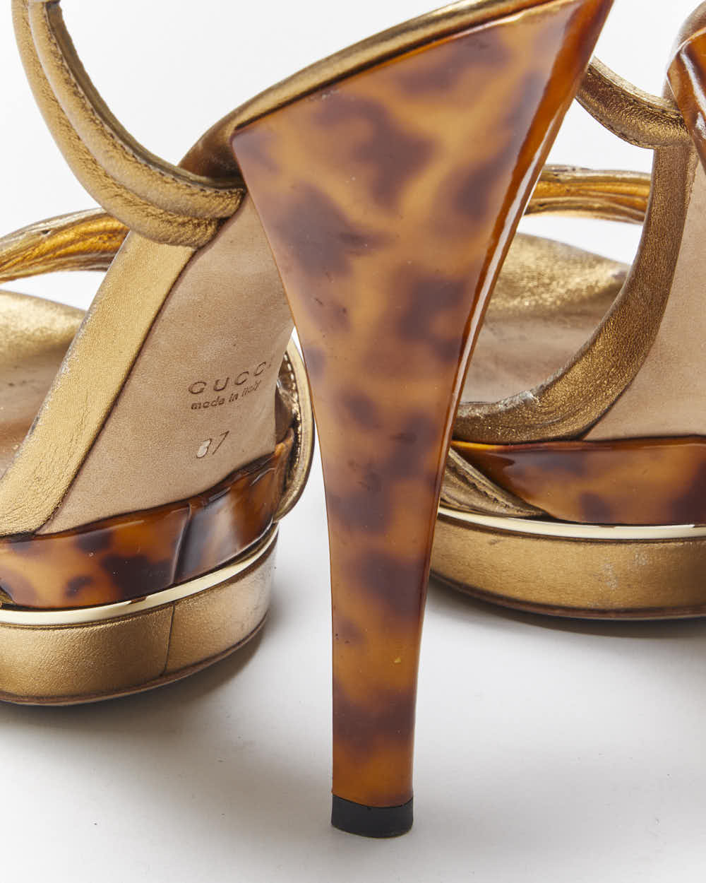Vintage Y2k 00s Gucci Gold Tortoise Shell Heels - UK4