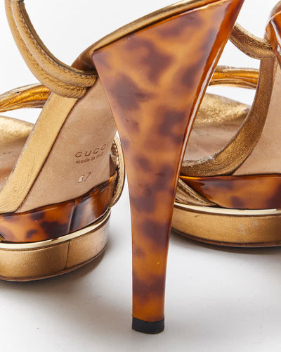 Vintage Y2k 00s Gucci Gold Tortoise Shell Heels - UK4