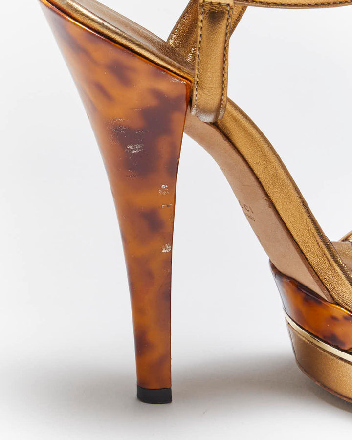 Vintage Y2k 00s Gucci Gold Tortoise Shell Heels - UK4